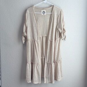 T2D Tiered Tie Sleeve Open Front Cardigan Oatmeal Tan